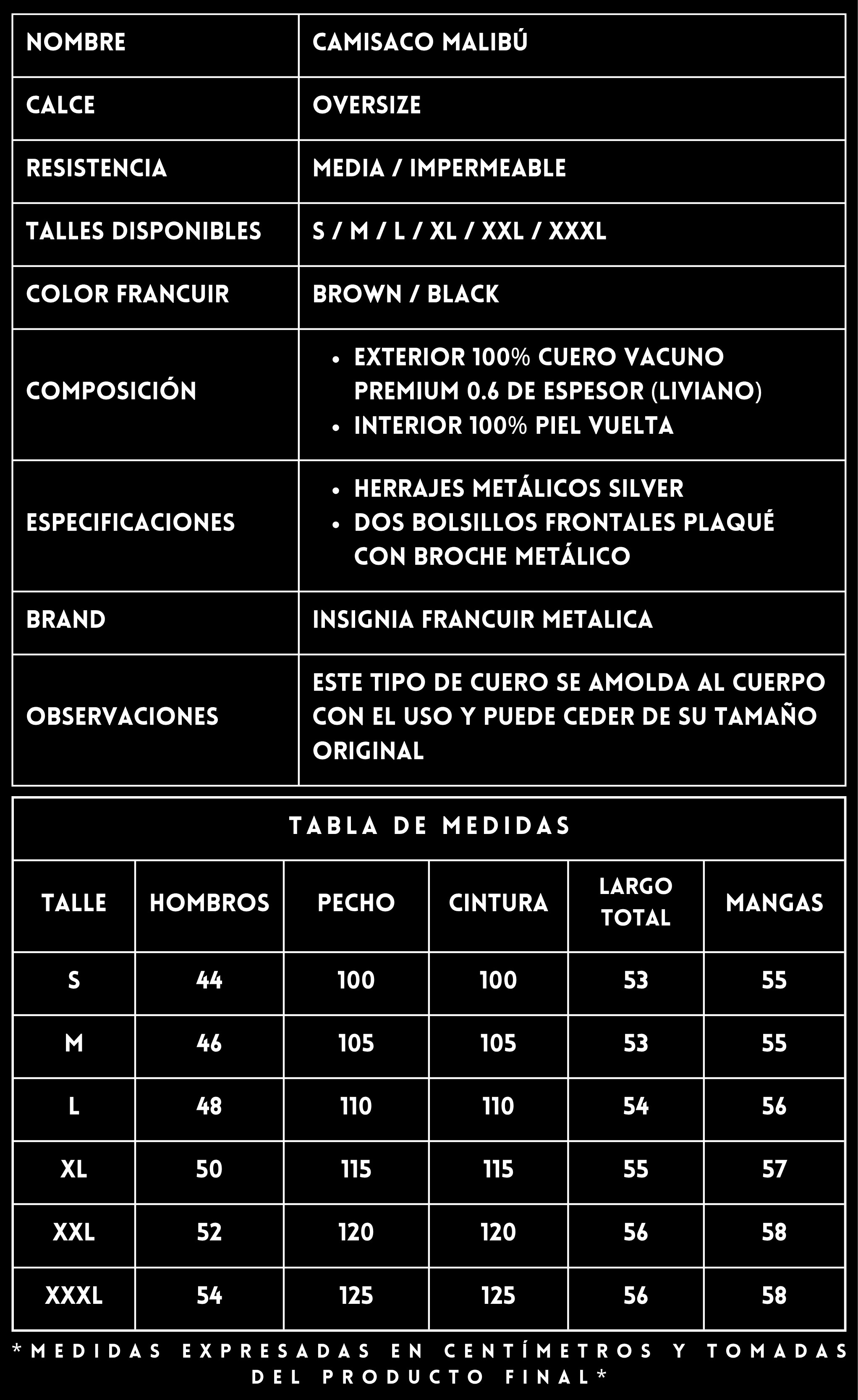 Ficha Camisaco Malibú FRANCUIR